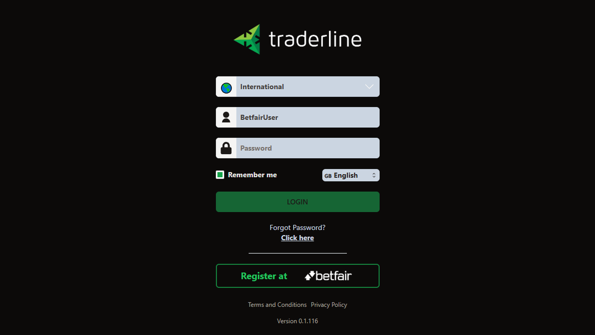 Traderline screenshot: Login