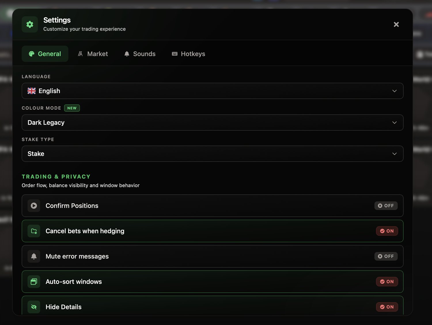 General settings tab